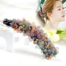 Colorful Floral Vertical Hair Clip Large Banana Clip Ponytail Clip Fabric Handmade Silk Chiffon Twist Clip - Color - View 2