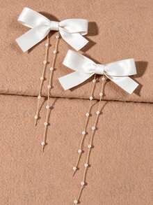2pcs/Set Women's Bow Tassel Pendant Hair Clips - Pink - View 2