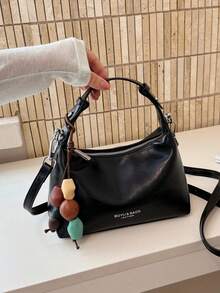 Retro Hand-Held Small Square Bag, Simple Texture Commuting Underarm Bag, Can Be Cross-Body, Versatile Daily Casual Women's Bag With Hanger - Black - View 8