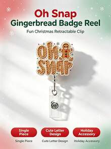 Christmas Retractable Acrylic Badge Reel, Knitted Style ID Holder, Anti-Loss Nurse Badge Clip - A - View 7