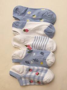 20 Pairs Women's Random Style Invisible Fashion Simple Versatile Cute Short Socks, Suitable For Daily Wear, Boat Socks, Classic Boat Socks, Striped Boat Socks - Multicolor - View 7