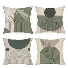 shangxia 4Pcs, Boho Sage Green Pillow Covers, Boho Abstract Geometric Leaf Throw Pillow Covers - Contemporary Sage Green, Machine Washable Polyester, Single-Sided Design - 16x16, 18x18, 20x20 Inches, No Pillow Insert. - Multicolor - View 15