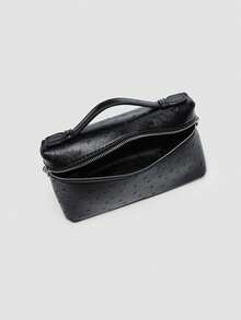 Handbag With Dotted Embossed Texture Decor, Handheld & Crossbody Dual-Use Storage For Lipstick, Makeup And Personal Items, Zipper Closure, Minimalist Luxury Style, Small Square Box Bag, Women's Daily Commute, Dating And Travel - Black - View 7
