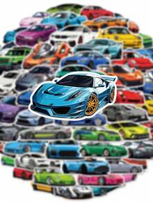 somoving 50pcs Super Sports Car Stickers, Funny Supercar Stickers, Suitable For Laptop Decoration, PVC Waterproof Material, Halloween Decor, Motorcycle Helmet, Car Stickers, Gift Box Decor, Label Stickers, Envelope Seals, Graffiti Stickers, Guitar, Notebook, Luggage DIY Handmade Scrapbook Stickers - Multicolor - View 7