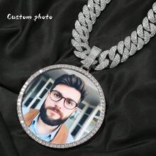 Bingkai Foto Bulat Ukuran Besar Kustom, Kalung Foto Bulat Gaya Hip-Hop, Aksesori Perhiasan Wanita, Bingkai Foto Zirkonia Kelas Atas, Liontin Pria - Bingkai foto gesper besar dengan permukaan kasar - View 6