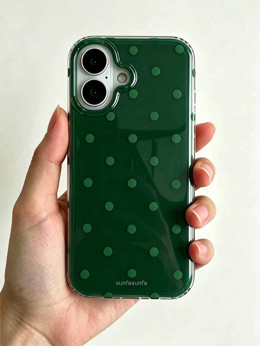 Fashionable Phone Case, Minimalist Cute Design, Black And White Polka Dot Pattern, Compatible With Iphone 11 To 17 Series, Including Pro Max Versions - Dark Green - View 1