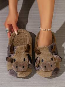 女款居家拖鞋，可愛卡通貓咪設計，春秋冬季適用，休閒辦公拖鞋，日常百搭，男女通用情侶拖鞋 - 棕色 - 查看 12