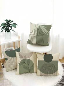 shangxia 4Pcs, Boho Sage Green Pillow Covers, Boho Abstract Geometric Leaf Throw Pillow Covers - Contemporary Sage Green, Machine Washable Polyester, Single-Sided Design - 16x16, 18x18, 20x20 Inches, No Pillow Insert. - Multicolor - View 12