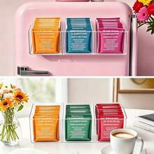 1pc 3-Compartment Lucky Tea Bag Storage Box, Suitable For Kitchen Cabinets, Coffee Corners And Tableware Storage - Multicolor - View 2