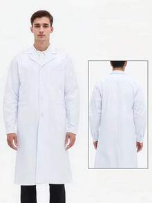 1 Set Slim Fit Lab Coat, Long Sleeve Doctor Nurse Lab Technician Work Jacket, Pharmacy Laboratory White Coat - White - View 6