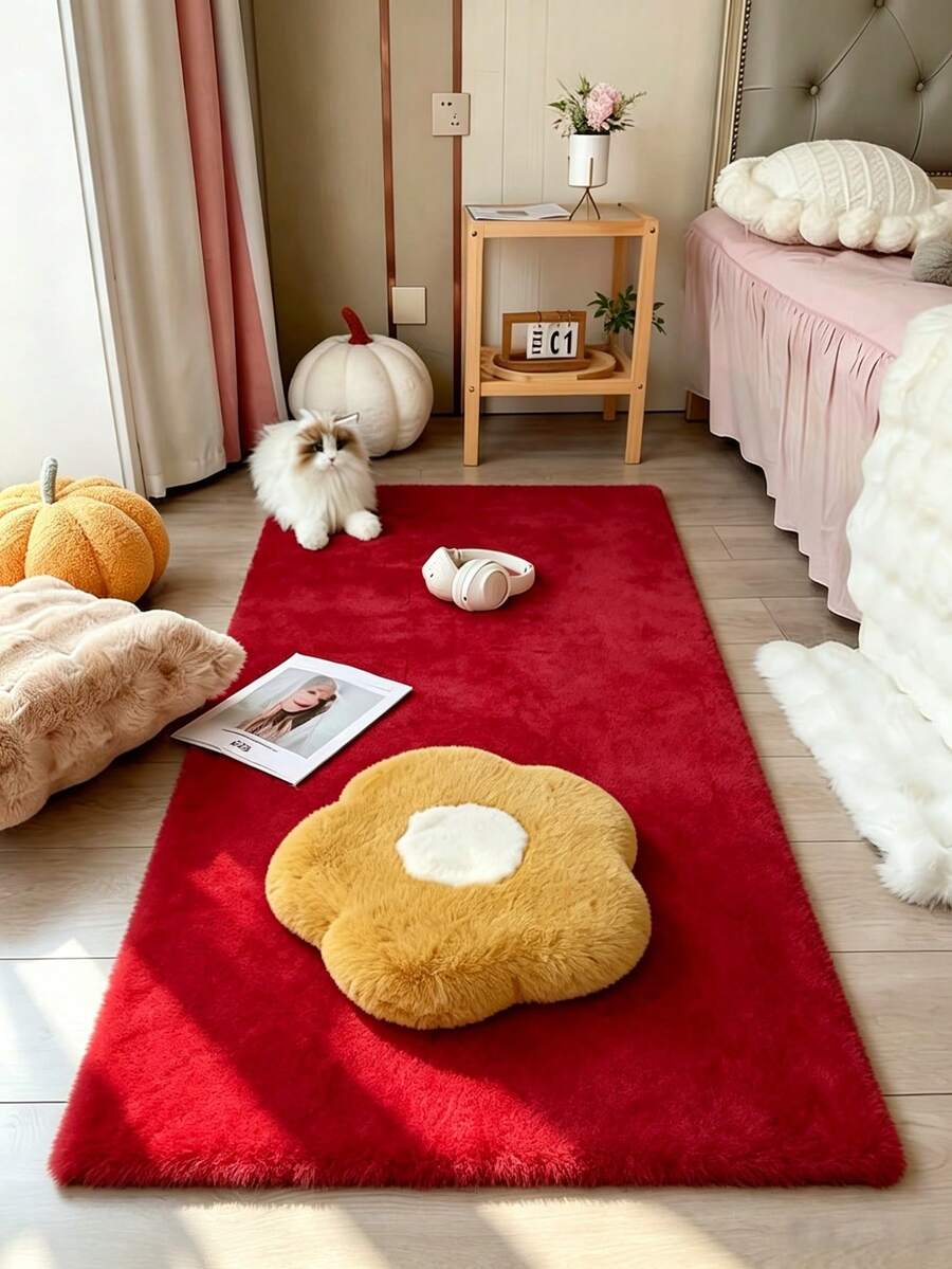 1 tấm thảm hình chữ nhật lông thỏ giả màu đỏ, quà tặng lễ hội, trang trí Giáng sinh, phong cách tối giản hiện đại Ins, mềm mịn xốp, chạm mềm mại, ấm áp dễ chịu, thảm lông ấm mùa đông, chất liệu lông xù thân thiện với da, đế chống trượt, ít rụng lông, dễ vệ sinh và bảo quản, có thể giặt máy, tạo không gian ấm cúng, phù hợp cho phòng ngủ, phòng khách, hành lang, phòng làm việc, phòng thay đồ, tủ quần áo, thảm cạnh giường, thảm sofa, thảm bàn cà phê, thảm bàn trà, thảm trải sàn, thảm trang trí lễ hội, đồ trang trí nhà cửa, dùng cho mọi mùa - Đỏ - Xem 1