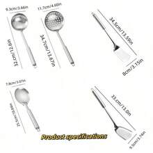 5pcs Stainless Steel Spatula, Soup Ladle, Strainer, Stir-Fry Spoon Set, Cooking Utensils Set, Suitable For Home Stir-Frying, Soup Making, Noodle Scooping, Frying, Cooking, Kitchen Cooking, For Housewives, Cooking Enthusiasts, Renters, Kitchen Cookware, Thickened Stainless Steel Long Handle, Heat-Resistant, Easy To Clean, Durable, Thanksgiving, Christmas, Family Gathering Kitchen Utensils - Multicolor - View 4