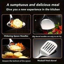 5pcs Stainless Steel Spatula, Soup Ladle, Strainer, Stir-Fry Spoon Set, Cooking Utensils Set, Suitable For Home Stir-Frying, Soup Making, Noodle Scooping, Frying, Cooking, Kitchen Cooking, For Housewives, Cooking Enthusiasts, Renters, Kitchen Cookware, Thickened Stainless Steel Long Handle, Heat-Resistant, Easy To Clean, Durable, Thanksgiving, Christmas, Family Gathering Kitchen Utensils - Multicolor - View 5