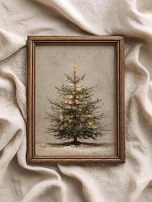 1 Piece, Vintage Style Christmas Tree Pattern: Rustic Fir Tree, Neutral Holiday Decor - Santa Claus, Yuletide, Xmas, Christmas Day, Canvas Wall Decor, Popular Autumn Farmhouse Style Canvas Poster, Suitable For Modern Home Decor, Room, Living Room, Bathroom, Kitchen, Living Room, Home Decor. - A - View 1