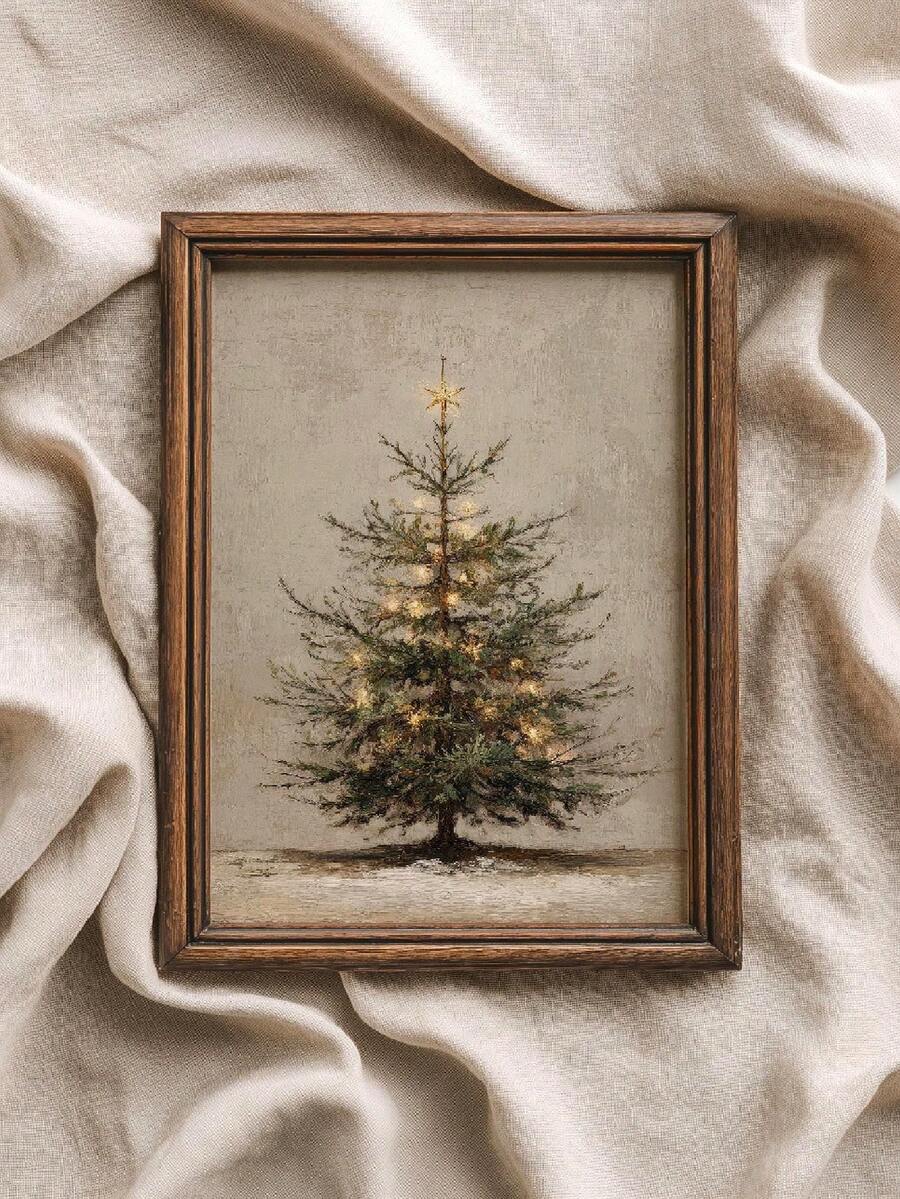 1 Piece, Vintage Style Christmas Tree Pattern: Rustic Fir Tree, Neutral Holiday Decor - Santa Claus, Yuletide, Xmas, Christmas Day, Canvas Wall Decor, Popular Autumn Farmhouse Style Canvas Poster, Suitable For Modern Home Decor, Room, Living Room, Bathroom, Kitchen, Living Room, Home Decor. - A - View 1