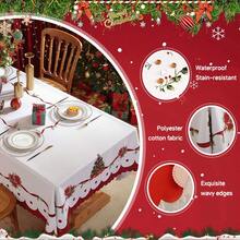 1pc Red Christmas Tablecloth, Floral And Bow Design, Rectangular Christmas Dining Tablecloth, Suitable For Holiday Parties, Kitchen And Home Decor - Multicolor - View 4