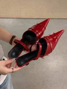 Vintage Chunky Heel Pointed Toe Women's New Style Elegant Commute French Mary Jane High Heels - Red - View 7