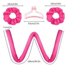 Mcbki 1pc Rose Red Heatless Curling Rod, Reusable Hair Styling Tool, Ribbon Curling Rod With Hair Claw Clip, Slouchy Natural Soft Wave DIY Hair Curler, Overnight Sleep Styling Tool, Ribbon Curling Rod Headband - Hot Pink - View 3