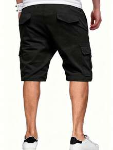Celana Pendek Bermuda Kargo Fashion Pria, Pinggang Elastis dengan Tali Serut, Banyak Saku, Akhirnya Hadiah yang Tepat untuk Pria, Hitam - Hitam - View 4