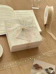 10 Yards * 2.5cm Gold Foil Star Ribbon, Gift Wrapping Rope Ribbon, Birthday Wrapping, Handmade, Hairband, Party Decoration Gift, Gift Supplies, DIY Crafts, Suitable For Birthday, Wedding, Graduation, Christmas, New Year, Mother's Day, Bouquet Flower Wrapping Ribbon - Multiple Styles - View 2