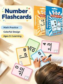 1/4 Set Math Flashcards, 36 Cards/Set, Includes Addition, Subtraction, Multiplication, Division, Rounded Corners, Reusable Learning Cards, Erasable, Multicolor, Portable, Suitable For Addition, Subtraction, Multiplication, Division Practice, Math Games, Teaching Aid, Back To School Stationery, Teacher Gift - Multi-color - View 1