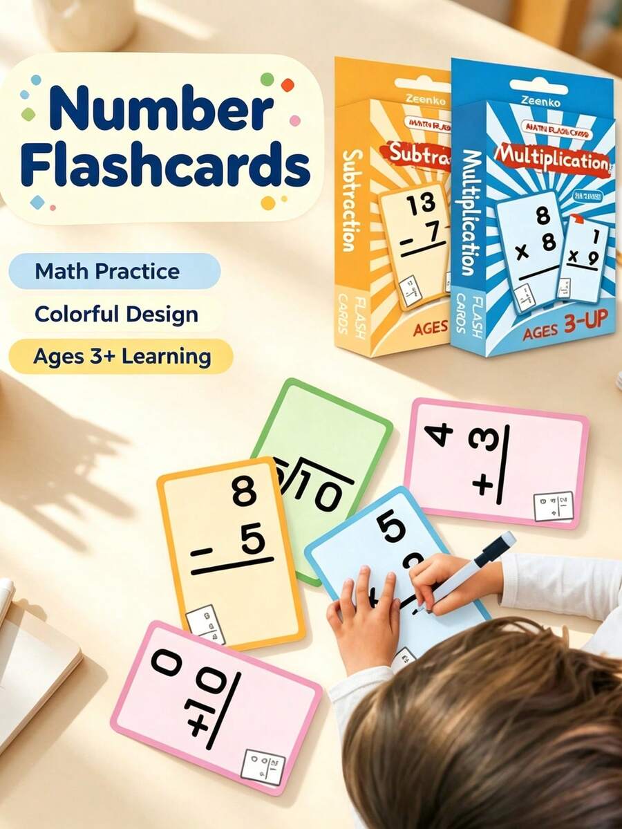 1/4 Set Math Flashcards, 36 Cards/Set, Includes Addition, Subtraction, Multiplication, Division, Rounded Corners, Reusable Learning Cards, Erasable, Multicolor, Portable, Suitable For Addition, Subtraction, Multiplication, Division Practice, Math Games, Teaching Aid, Back To School Stationery, Teacher Gift - Multi-color - View 1