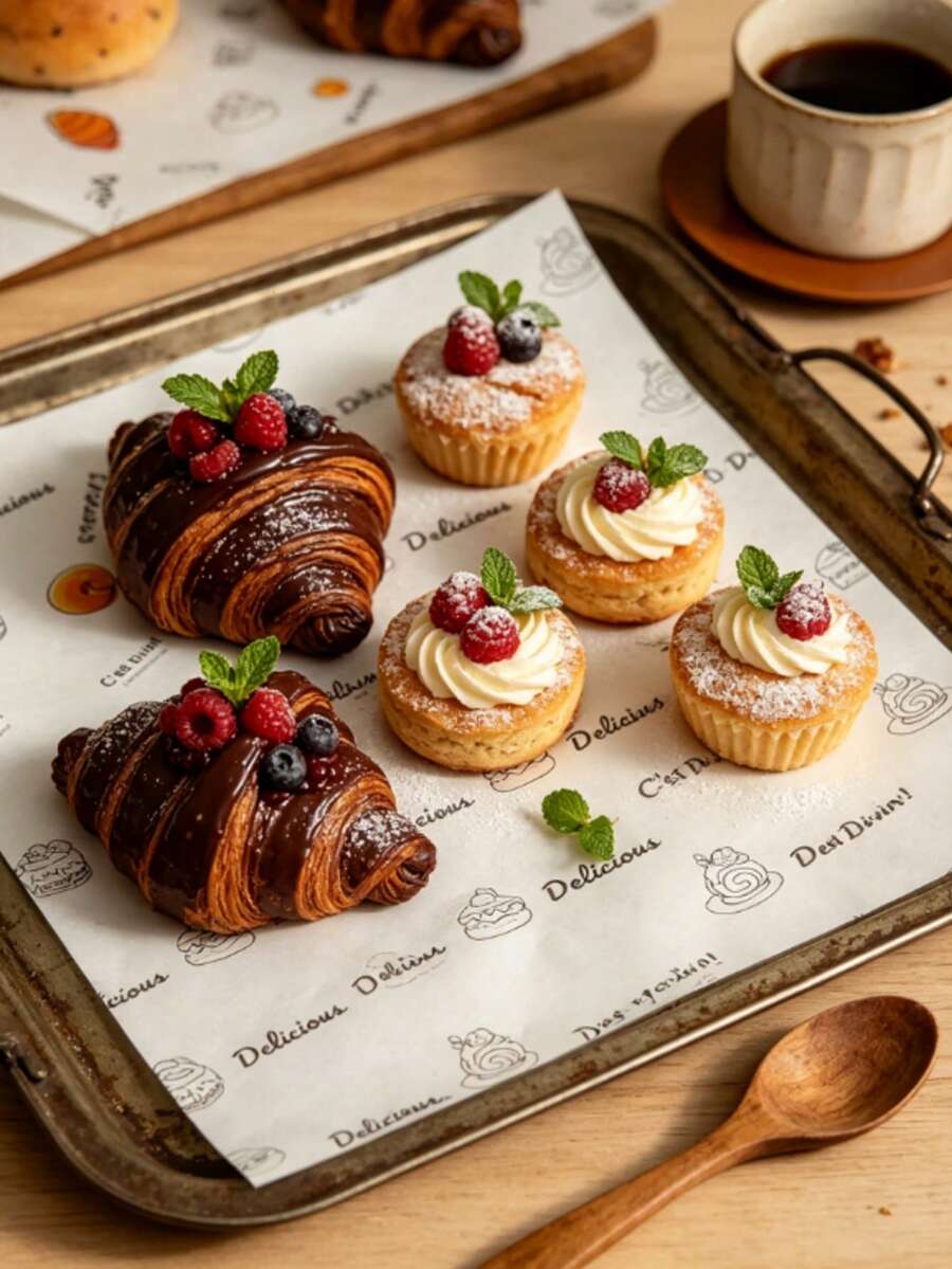 100/50/1pc Oil-Proof Baking Paper, Wax Paper, Suitable For Cakes, Sandwiches And Desserts, Also Can Be Used As Fast Food Packaging, Liners, Air Fryer Liners And General Kitchen Use. - Multicolor - View 1