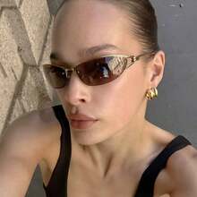 1pc Y2K Rimless Cut-Edge Silver Cat Eye Women's Fashion Glasses Summer Vacation Travel Beach Accessory Street Style Glasses - Mercury - View 3