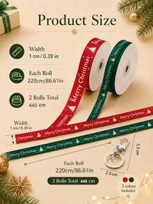 Classic Holiday Polyester Satin Ribbon, Printed With Merry Christmas Letters, Christmas Tree And Snowflake Patterns, Red And Green Decorative Gift Wrapping Ribbon, Suitable For Gift Wrapping, DIY Bow Making, Handmade Projects, Wreath Decoration, Holiday Parties And Winter Celebrations - One Size - View 3