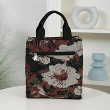 DLIU 1 túi tote vải dày họa tiết hoa dung tích lớn, túi đựng hộp cơm bento, túi đựng hộp cơm vuông, túi sắp xếp hộp cơm, túi đi làm đi học, túi mua sắm, túi đựng bữa trưa di động, dã ngoại, dùng hàng ngày - màu nâu - Xem 4