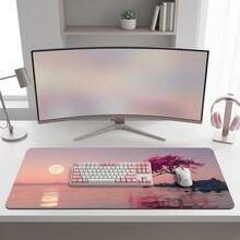 Pink Cherry Blossom Tree Full Moon Reflection On Quiet Lake Pattern Extra Long Gaming Mouse Pad And Desk Mat Set, Non-Slip Durable Rubber Base, Smooth Surface Suitable For Computer Laptop Office Home, Abstract Art Decor, Back To School Supplies - A - View 2