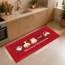 1pc Christmas Cat Pattern Printed Faux Cashmere Kitchen Mat, Christmas, Can Be Used As Christmas Gift, Christmas Decoration, Absorbent Kitchen Floor Mat, Kitchen Rug, Long Strip Foot Mat, Sink Front Mat, Suitable For Kitchen, Bathroom, Entryway, Hallway, Laundry Room And Home Decor - Multicolor - View 12