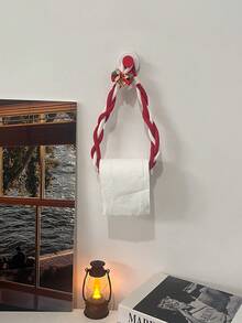 1Psc Wall Mounted Tissue Hanging Rope, Ins Style Non Perforated Roll Paper Holder, Christmas Decorative Tissue Holder. Suitable For Kitchen, Bathroom, Bedroom, And Foyer. Suitable For Home Decorators And Christmas Decoration Crowds. - Multicolor - View 4