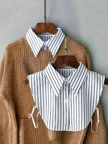 1 buah Kemeja Unisex Minimalis Bergaris dengan Kerah Palsu, Lapisan Dalam Sweater Kasual Formal Dekoratif Serbaguna dengan Kerah Palsu - MultiWarna - View 1