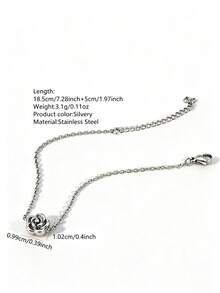 VceTd 1pc Romantic Elegant Rose Design Stainless Steel Chain Bracelet For Women, Suitable For Engagement, Wedding Or Valentine's Day Gift - Silver - View 2