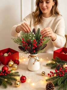 50pcs/40pcs Pine Cone & Red Berry Decor | Realistic Plastic Branch Christmas Tree Decoration | Winter Wedding & Wreath Centerpiece Decor | Durable Pine Cone & Red Berry Decoration | Holiday Berry Wreath Accessory - Multicolor - View 6