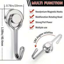 6pcs Magnetic Hooks Heavy Duty Rotating No-Drill Mount Door Kitchen Refrigerator Metal Neodymium Strong Adhesive Wall Hanging Organizer Storage Solution Ideal For Home Office Garage Closet Bedroom Bathroom Pantry Organization - View 3