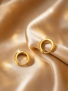 VceTd 1 Pair Classic Style Geometric Design Stainless Steel Hoop Earrings For Women, Suitable For Daily Wear Or Engagement, Or As A Holiday Gift For Friends - Yellow Gold - View 5