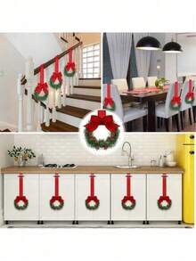 2pcs/1pc Christmas Wreath With Ribbon, 26cm/10.24in, Suitable For Kitchen Cabinets, Windows, Walls, Front Door Decoration, Small Christmas Wreath - Compact Indoor Use Christmas Wreath, Fireplace, Windows, Farmhouse Indoor Home Decor - Multicolor - View 7