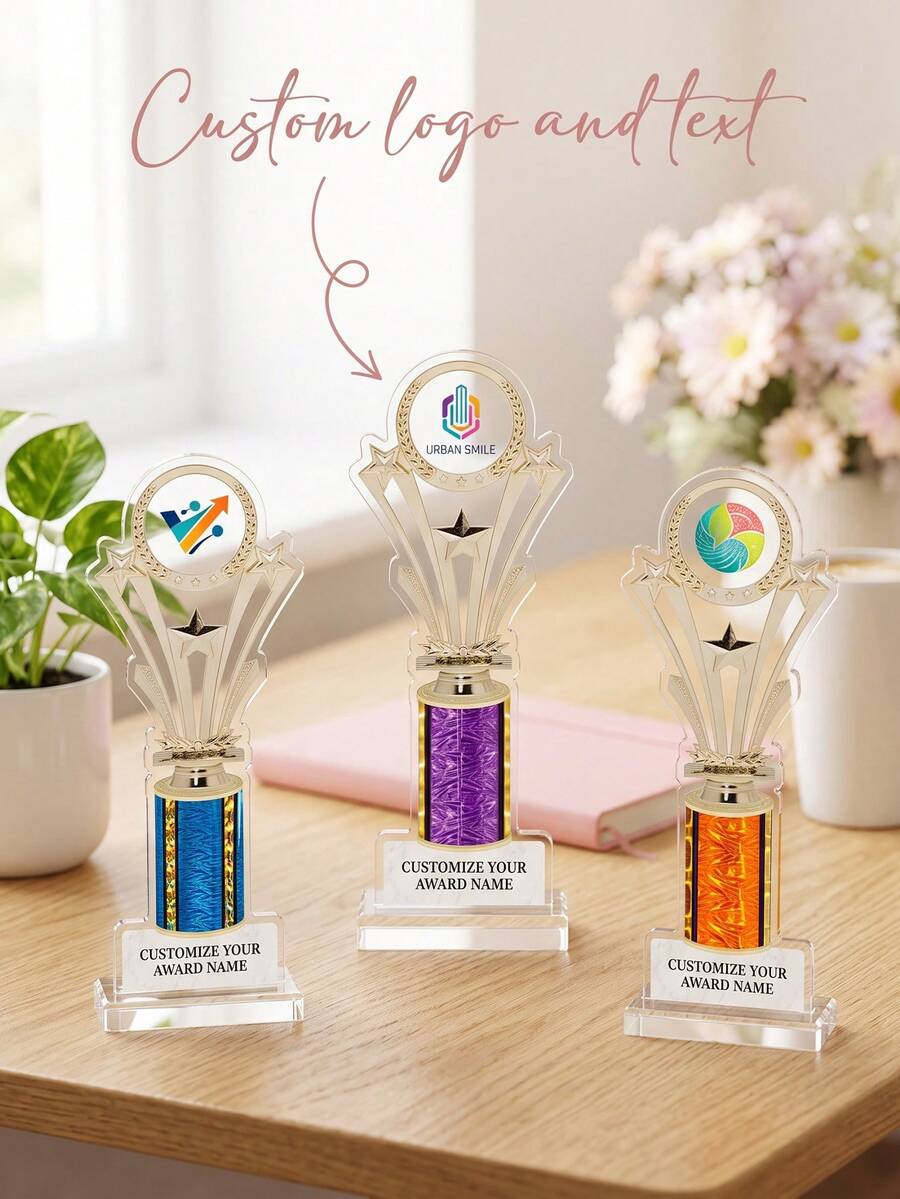 1 buah Piala dengan Logo dan Teks Kustom, Piala Penghargaan Kustom untuk Kompetisi Olahraga, Hadiah Kelas, Upacara Perusahaan, Hadiah Pesta, Piala Penghargaan Kenang-kenangan dengan Plakat Nama Kustom untuk Hadiah - MultiWarna - View 1