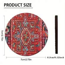 1 Set Of Bohemian Pattern Car Cup Holder Pads, Universal Compatible, Made Of Natural Rubber Anti Slip Polyester Back, Absorbent Knitted Fabric, Cute Cartoon Storage Pad, Used For Vehicle Interior Size 2.8 Inches, Washable, Single Weight 15 Grams - Red Bohemian 2-piece Set - View 2