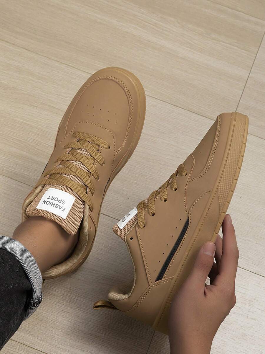 Men's All-Season Casual Lace-Up Low-Top Round Toe Sneakers For Daily Outings And Shopping - Brown - View 1