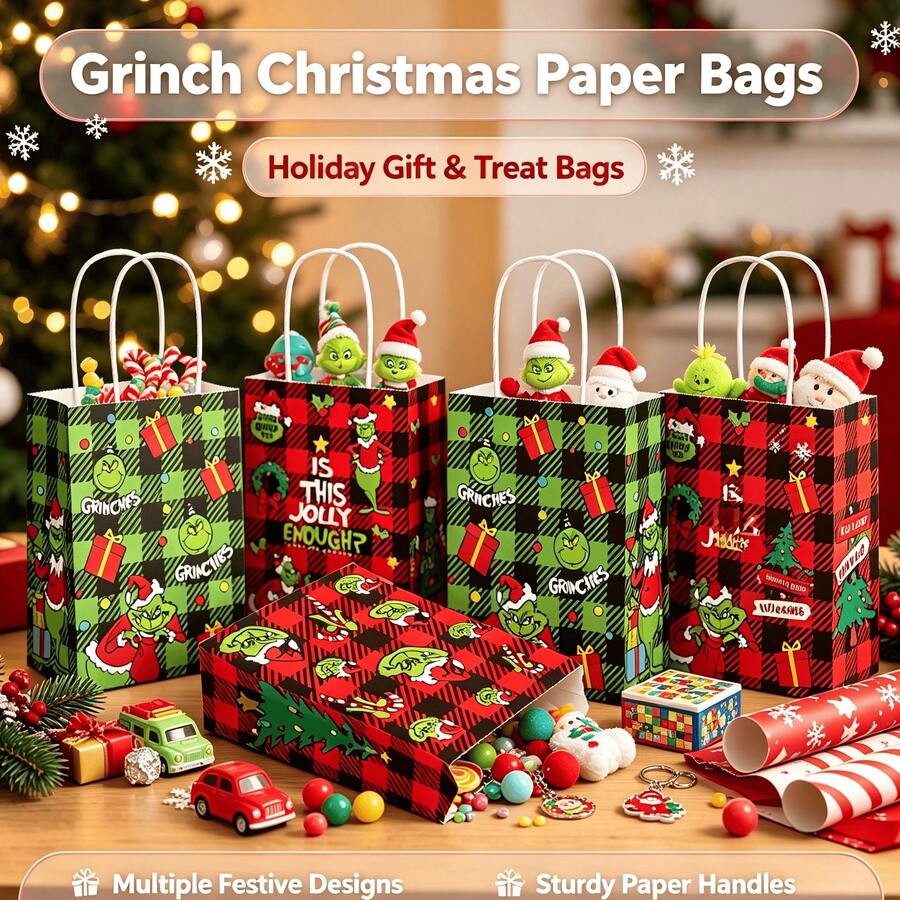 The Grinch 12 قطعة أكياس هدايا عيد الميلاد، مجموعة صناديق هدايا متعددة الأنماط، أكياس هدايا العطلات، أسلوب عيد الميلاد الغريب، أكياس تغليف وتخزين الهدايا، مناسبة لهدايا عيد الميلاد الشتوية، هدايا الحفلات، تغليف حفلات الموضوعات، سيناريوهات توزيع هدايا العطلات (خليط عشوائي) - متعدد الألوان - مشاهدة 1