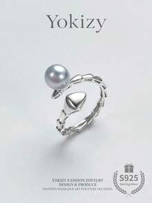Yokizy Akoya Pearl Ring S925 Silver 7-8mm Round Strong Luster Snake Open Design Luxury Women's Ring - Silver - View 2