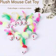 5/10/15/20pcs Plush Mouse Cat Toys, Helps Dental Health, Interactive Indoor Play And Teeth Cleaning, Random Colors, Small Mouse Without Cage - Multiple Styles - View 1