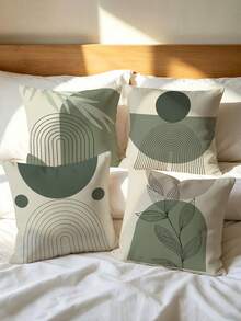 shangxia 4Pcs, Boho Sage Green Pillow Covers, Boho Abstract Geometric Leaf Throw Pillow Covers - Contemporary Sage Green, Machine Washable Polyester, Single-Sided Design - 16x16, 18x18, 20x20 Inches, No Pillow Insert. - Multicolor - View 7