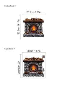 Simulation Firewood Fireplace Wall Sticker, Removable Self-Adhesive PVC Waterproof Sticker, Christmas Winter Atmosphere Decoration, Vintage Brick Flame Pattern, Home Makeover Sticker For Living Room, Fridge, Oven And More - Wall Stickers - View 14
