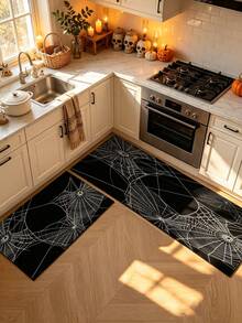 1/2pcs Halloween Doormat, Spider Web Pattern Design, Vintage Diatomaceous Earth Mat, Super Absorbent, Non-Slip, Perfect For Bathroom, Kitchen And Dining Room, Quick Drying, Ideal Home Decor And Bathroom Mat Gift - Multicolor - View 3