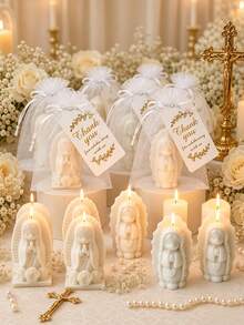 10/6/1 Set - Baptism Gift Virgin Mary Shaped Candles, Prayer Girl Candles With Organza Bags And Tags, Christian Baptism, Communion, Suitable For Baby Shower Gifts, Baby Shower Party, Girl Boy Baptism, Guest Favors, Ideal Choice For Party Supplies And Decorations, Baby Baptism Party Guest Favorites, Church Event Use - Multicolor - View 4