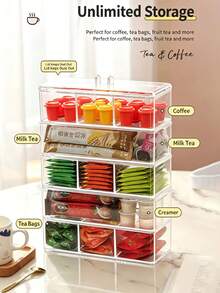 1pc 3-Compartment Lucky Tea Bag Storage Box, Suitable For Kitchen Cabinets, Coffee Corners And Tableware Storage - Multicolor - View 8